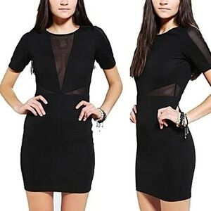 LUCCA Couture Black Mini Dress M Womens Bodycon Mesh Cutout LBD Party Cocktail